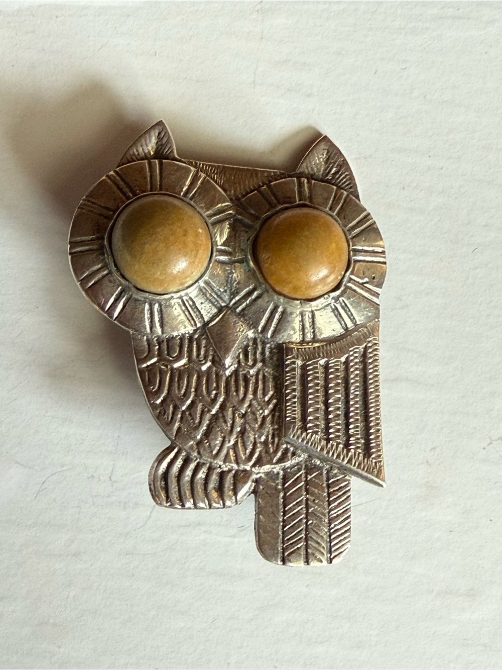 Large Mexican Owl Brooch Pin - Picture 3 of 7
